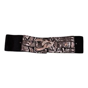 Boa Print Elastic 3" Belt with One Snap Closure Women's 100% PU Black/White
